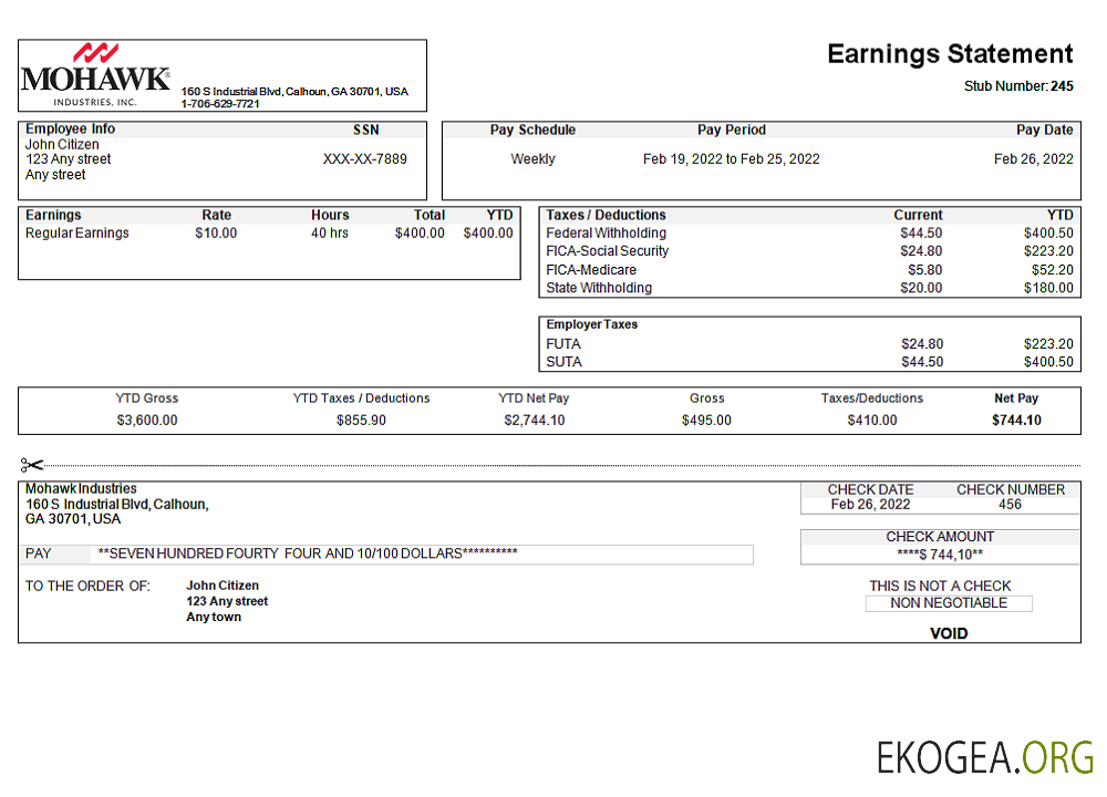 Déclaration de résultats d'une entreprise manufacturière américaine